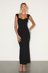 Samai Black Cap Sleeve Bodycon Midi Dress