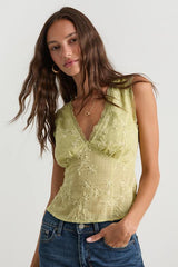 Dessie Lime Embroidered Tie-Back Tank Top