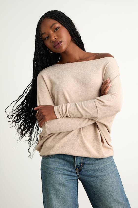 Verla Beige Dolman Sleeve Sweater Top