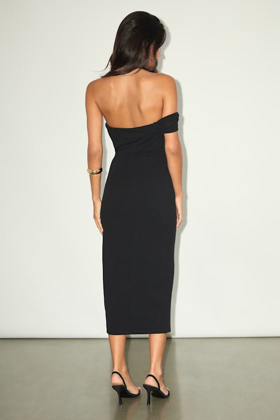 Twist and Make Up Black One-Shoulder Bodycon Midi Dress