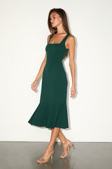 Moment Maker Emerald Square Neck Trumpet Midi Dress