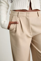 Cleo Beige Tailored Wide-Leg Trousers