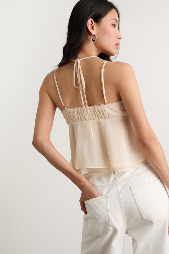 Yasha Cream Tie-Front Babydoll Cami Top