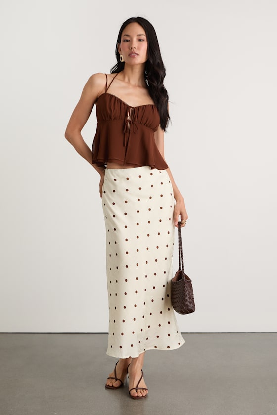 Yasha Brown Tie-Front Babydoll Cami Top