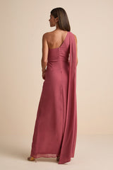 Adeline Rusty Rose One-Shoulder Scarf Maxi Dress