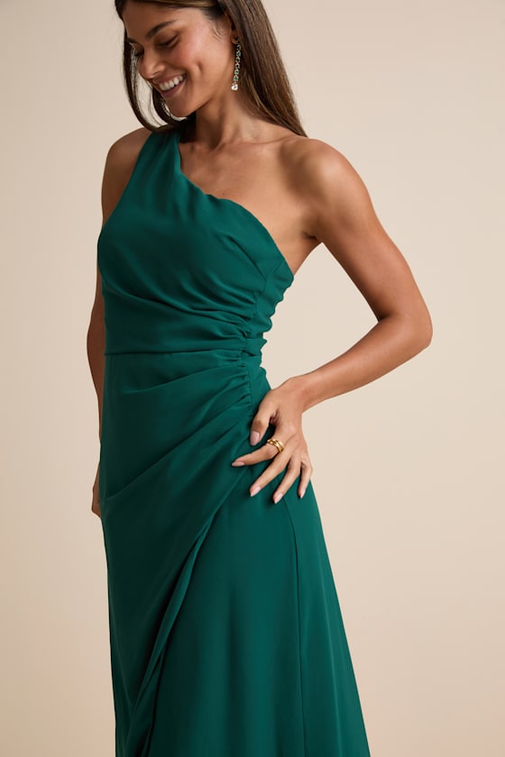 Adeline Emerald One-Shoulder Scarf Maxi Dress