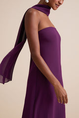 Rawya Plum Purple Strapless Maxi Dress and Scarf Set