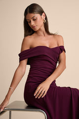 High-Class Presence Plum Off-the-Shoulder Maxi Dress