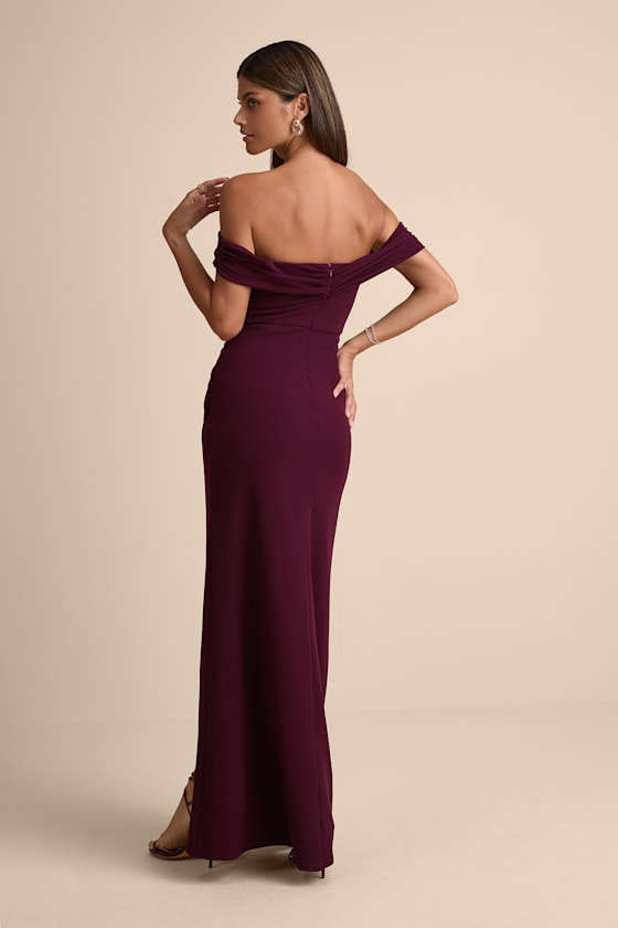 High-Class Presence Plum Off-the-Shoulder Maxi Dress