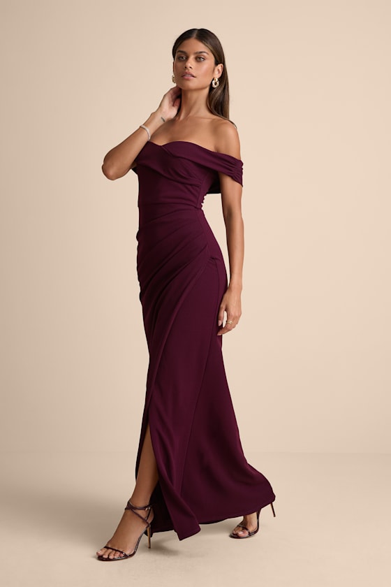 High-Class Presence Plum Off-the-Shoulder Maxi Dress