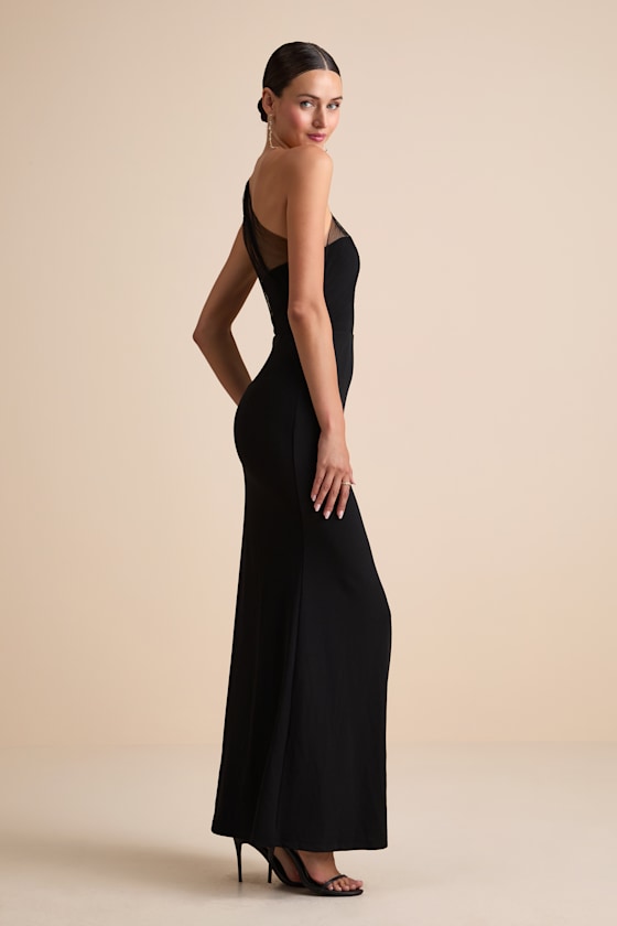 Brayla Black One-Shoulder Mermaid Maxi Dress
