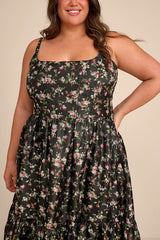 Avalie Black Floral Tiered Bustier Maxi Dress