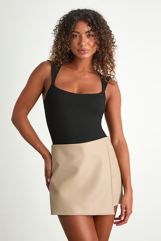 Unforgettable Muse Taupe Vegan Leather Skort