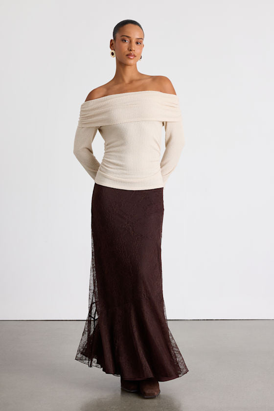 Coveted Favorite Cream Textured Off-the-Shoulder Top