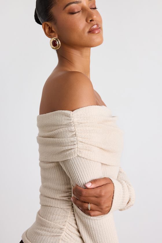 Coveted Favorite Cream Textured Off-the-Shoulder Top