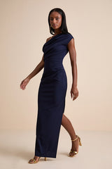 Janine Navy Asymmetrical Maxi Dress