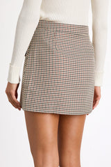 Andy Beige Houndstooth High-Rise Mini Skirt