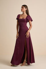 Ultimate Sweetness Plum Satin Flutter Sleeve Maxi Dress