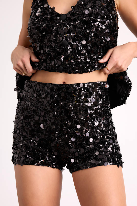 Ziggy Black Metallic Sequin Micro Shorts