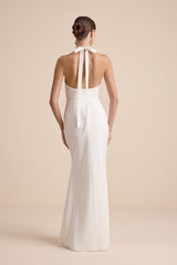 Atenea White Lace Cutout Halter Mermaid Maxi Dress