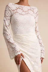 Odariya Ivory Lace Cowl Back Maxi Dress