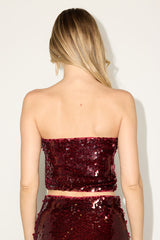 Wren Burgundy Sequin Strapless Crop Top