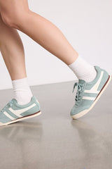Apollo Green Mist and Off White Suede Lace-Up Sneakers