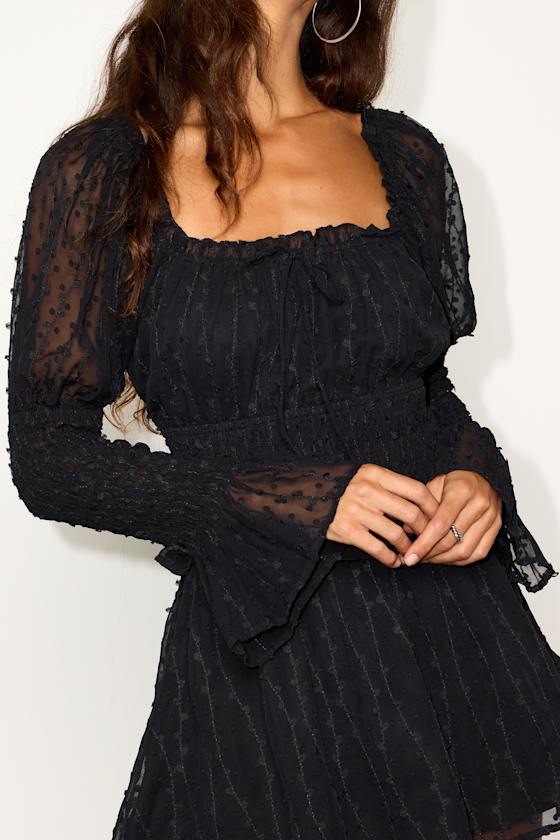 Katima Black Swiss Dot Textured Long Sleeve Top
