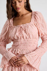 Katima Blush Pink Swiss Dot Textured Long Sleeve Top
