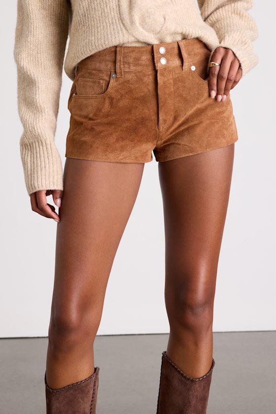 Tanner Tan Suede Mid-Rise Micro Shorts