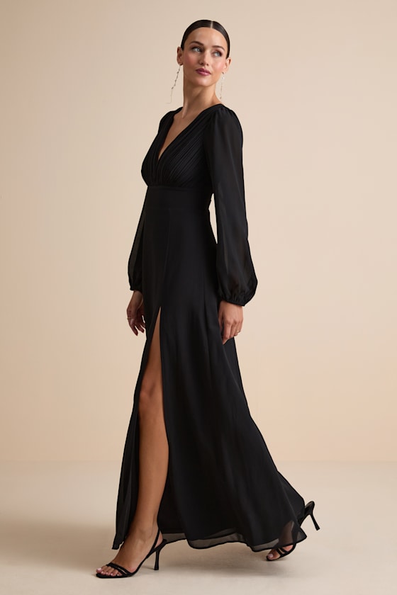 Marvelous Affair Black Pleated Lace-Up Maxi Dress