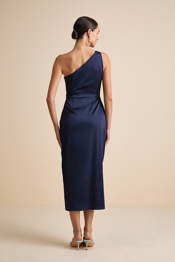 Rhema Navy Satin Midi Dress