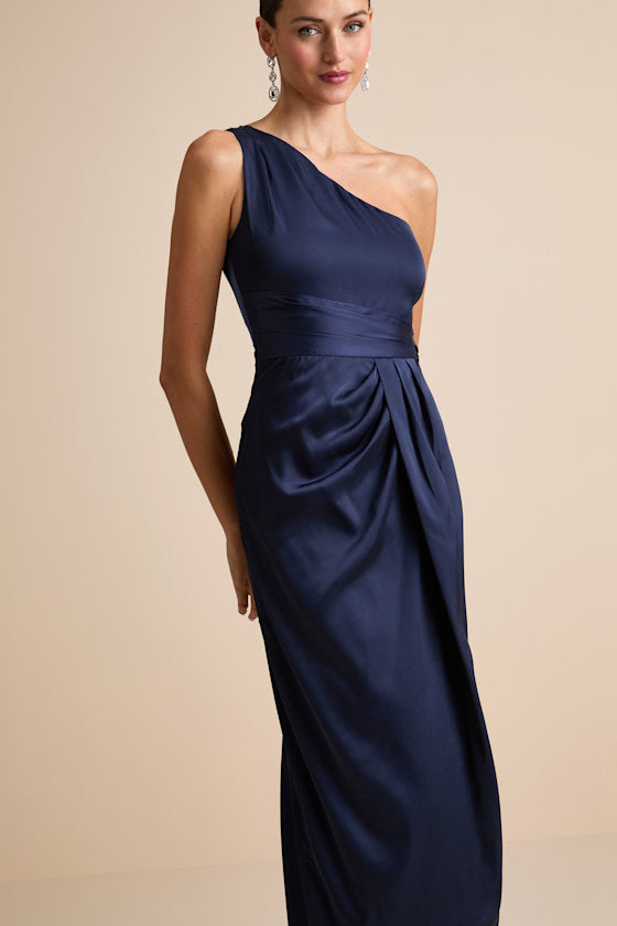 Rhema Navy Satin Midi Dress
