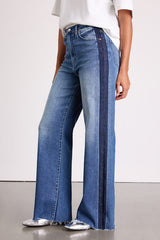 Far Out Medium Wash Striped Raw Hem Wide-Leg Jeans