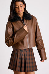 Valencia Brown Vegan Leather Faux Fur Jacket