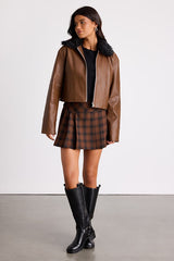 Valencia Brown Vegan Leather Faux Fur Jacket