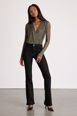 Kenni Dark Bronze Lurex Sheer Surplice Bodysuit