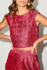 Yukara Wine Red Textured Cap Sleeve Crop Top