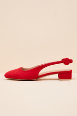Laylaa Red Suede Bow Slingback Low Heel Pumps