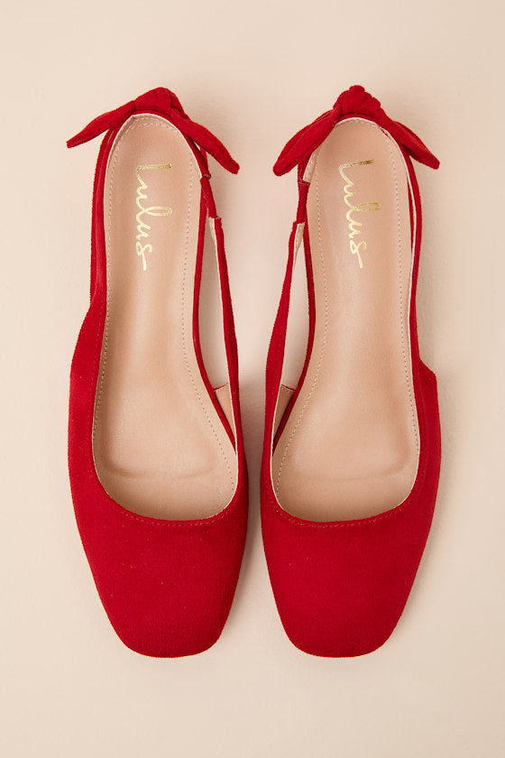 Laylaa Red Suede Bow Slingback Low Heel Pumps