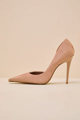 Elegant Mocha Mesh Ruched Pointed-Toe D'Orsay Pumps