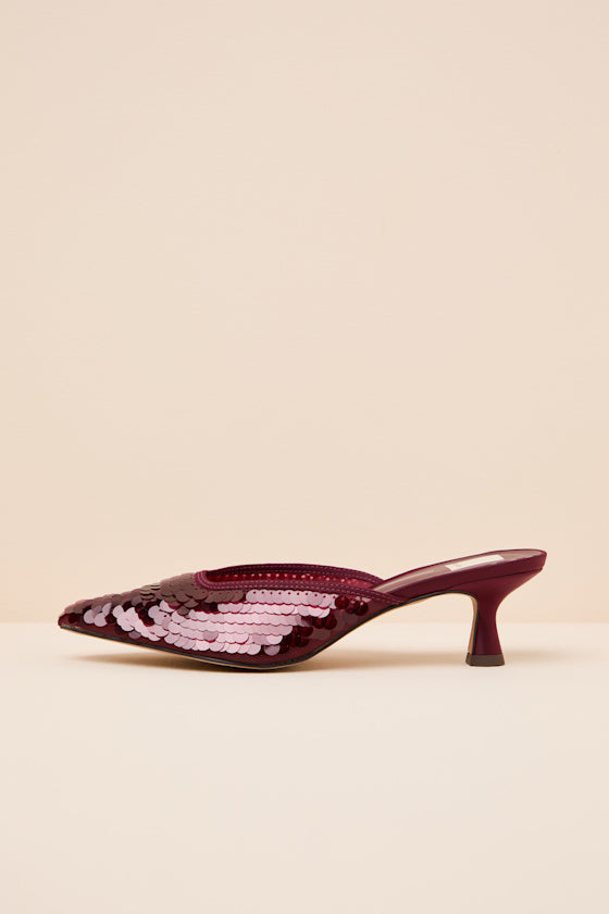 Cleo Cranberry Sequin Pointed-Toe Mule Pumps