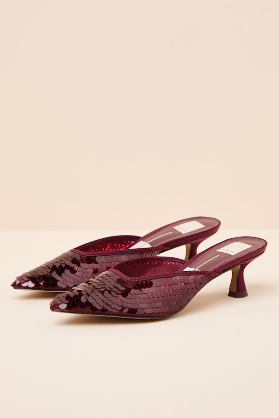 Cleo Cranberry Sequin Pointed-Toe Mule Pumps