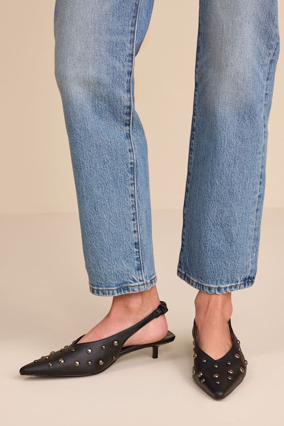 Josefina Black Studded Pointed-Toe Slingback Pumps