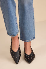 Josefina Black Studded Pointed-Toe Slingback Pumps