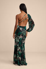 Kendrick Black Multi Floral Burnout One-Shoulder Maxi Dress