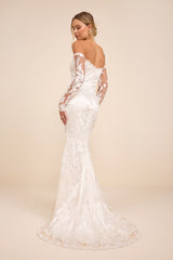 Lucina White Embroidered Bustier Long Sleeve Maxi Dress