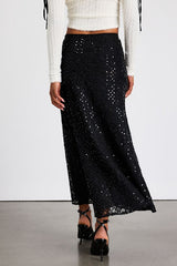 Isabelle Black Lace Sequin High-Rise Maxi Skirt