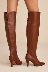 Milee Brown Pointed-Toe Over-the-Knee Boots