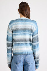 Benaiah Blue and Grey Ombre Marled Fuzzy Knit Cardigan